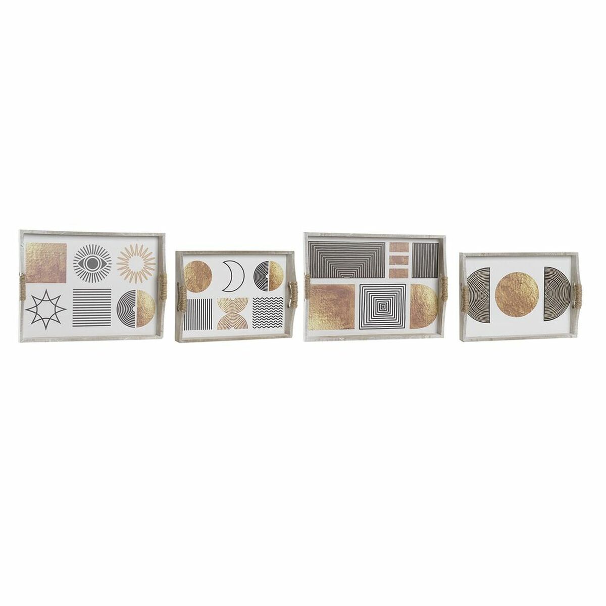 zestaw tacek DKD Home Decor Czarny Złoty Biały 40 x 30 x 6 cm (2 Sztuk)