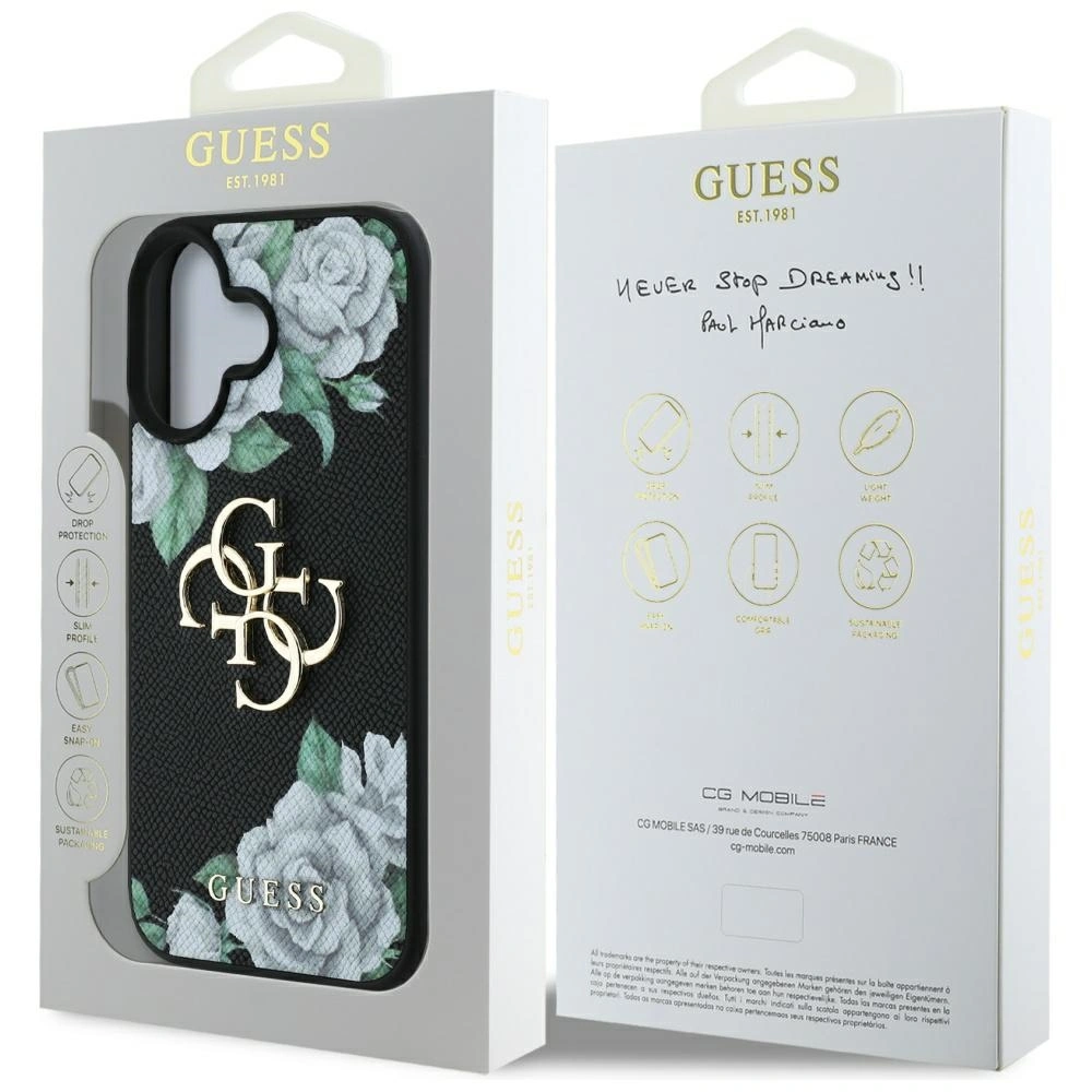 Etui Guess Grained Roses Big 4G logo do Apple iPhone 16 czarny