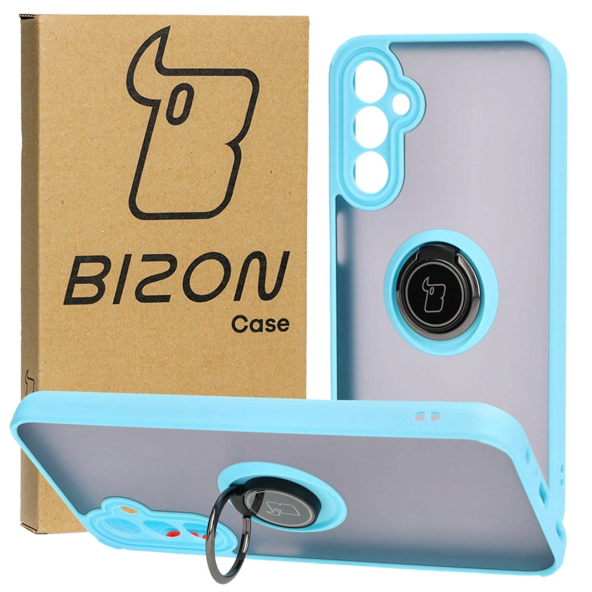 Bizon Case Hybrid Ring Samsung Galaxy A24 4G smoky with a light blue frame