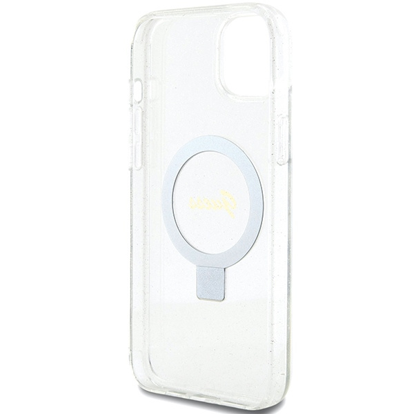 Guess GUHMP15MHRSGSD Apple iPhone 15 Plus / 14 Plus hardcase Ring Stand Script Glitter MagSafe transparent