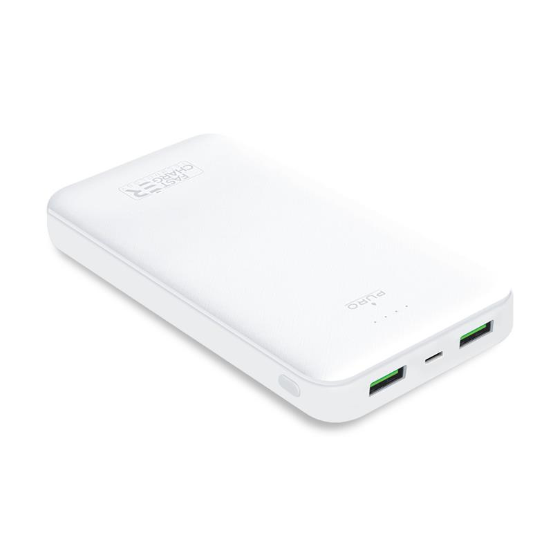 PURO White Fast Charger Power Bank 20000 mAh, 2xUSB-A + 1xUSB-C (white)