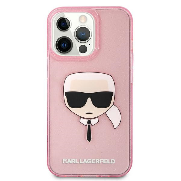 Karl Lagerfeld KLHCP13XKHTUGLP Apple iPhone 13 Pro Max pink hardcase Glitter Karl`s Head