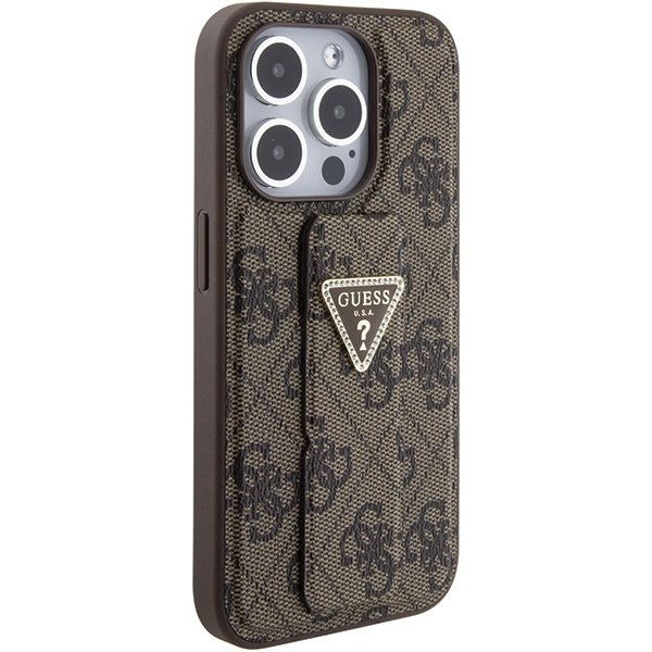 Guess GUHCP15XPGS4TDW iPhone 15 Pro Max brązowy/brown hardcase Grip Stand 4G Triangle Strass