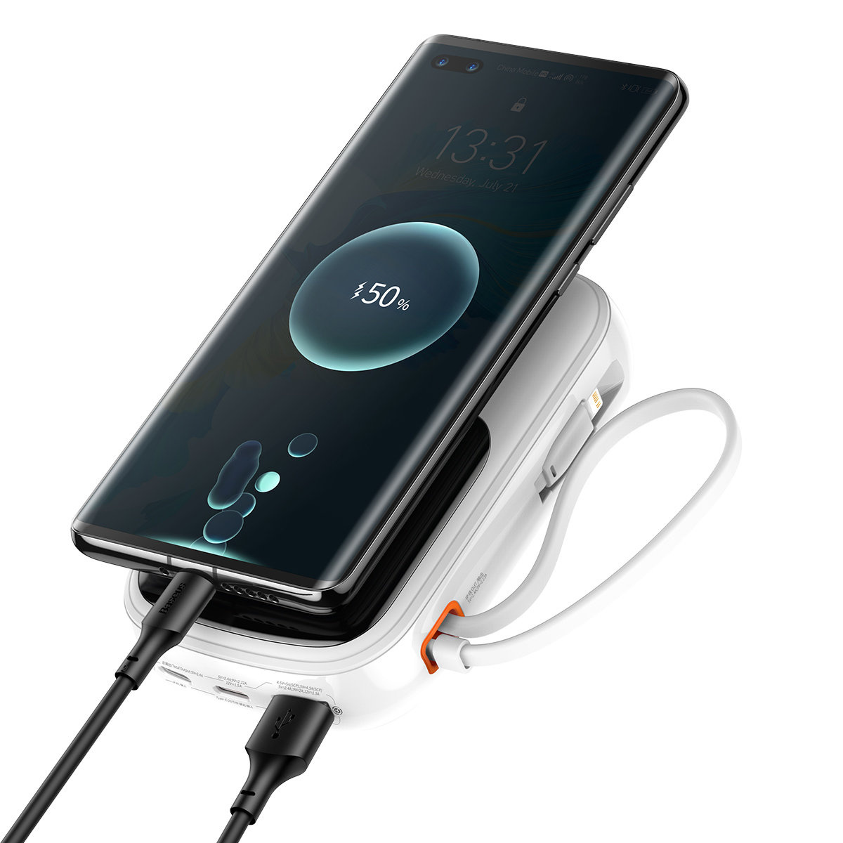 Baseus Qpow Digital Display Power Bank with Fast Charging 20000mAh 20W QC/PD/SCP/FCP with Built-in Lightning Cable White