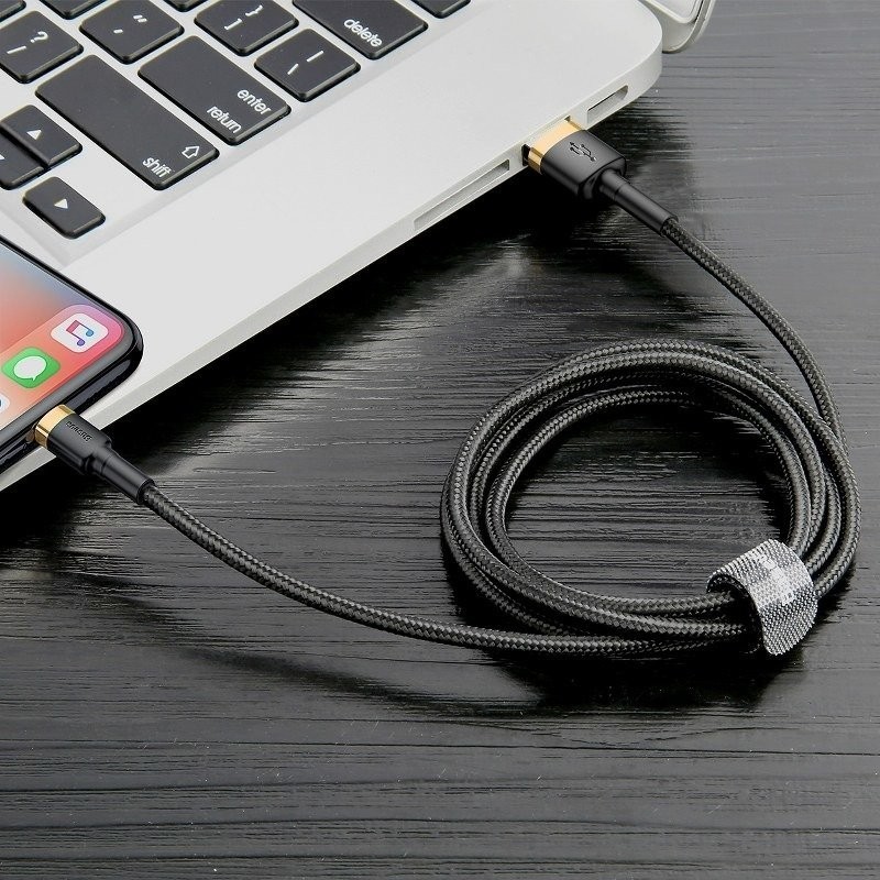 Cable USB Lightning  Baseus Cafule 2.4A 1m Gold&Black