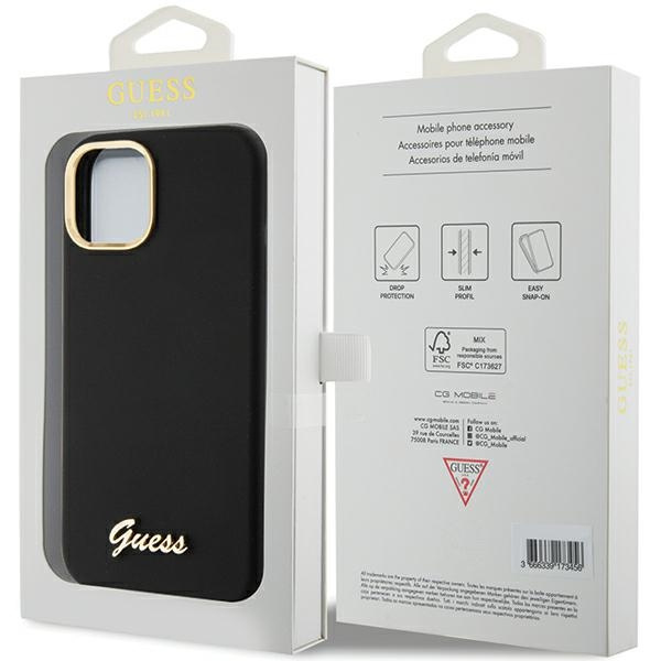 Guess GUHCP15SSMBSLK iPhone 15 czarny/black hardcase Silicone Script Metal Logo & Frame