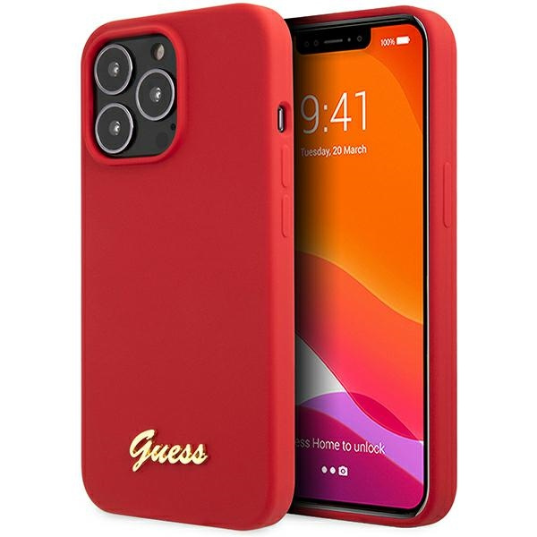 Guess GUHCP13XLSLMGRE Apple iPhone 13 Pro Max burgundy hard case Silicone Vintage Gold Logo