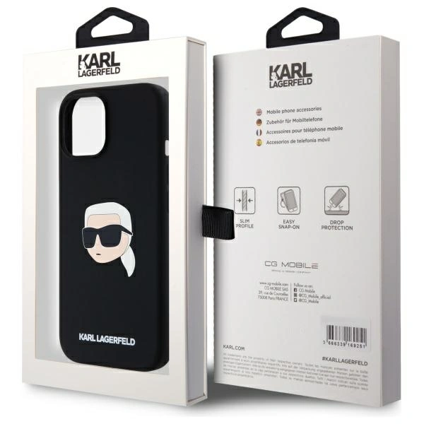 Karl Lagerfeld KLHMP15SSKHPPLK Apple iPhone 15 hardcase Silicone Karl Head Print MagSafe black