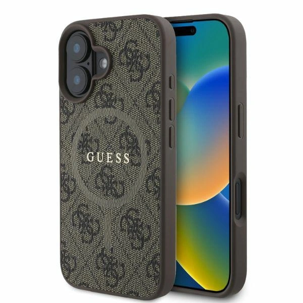 Case Guess GUHMP16SG4GFRW Apple iPhone 16 hardcase 4G Ring Classic Logo MagSafe brown