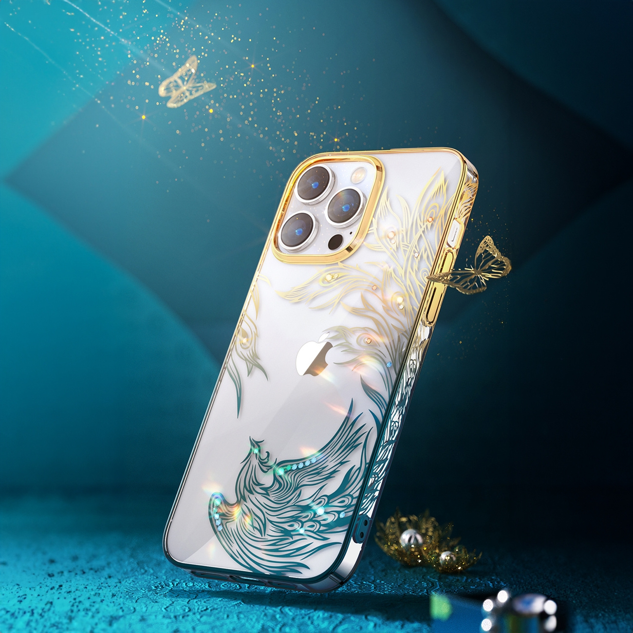 Kingxbar Phoenix Full Swarovski Apple iPhone 14 gold-blue