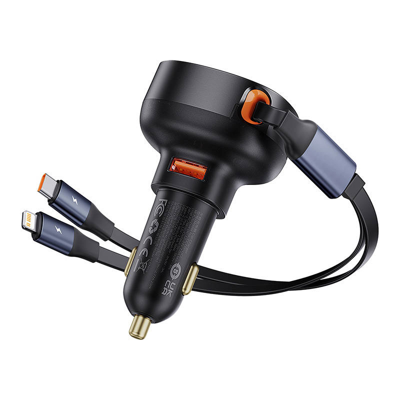 Baseus Enjoyment USB-A car charger with USB-C / Lightning cable 60 W (black)