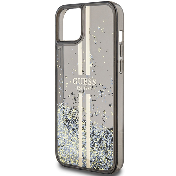 Guess GUHCP15MLFCSEGK Apple iPhone 15 Plus / 14 Plus hardcase Liquid Glitter Gold Stripes black