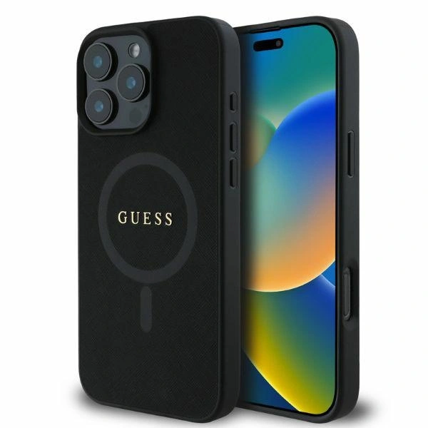 Case Guess GUHMP16LPSAHMCK Apple iPhone 16 Pro hardcase Saffiano Classic Logo MagSafe black