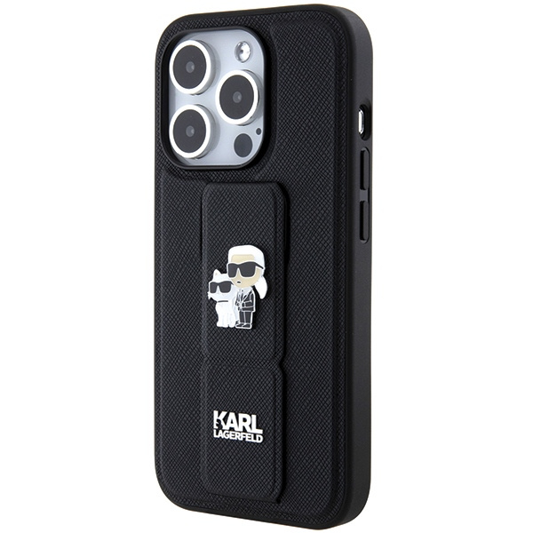 Karl Lagerfeld KLHCP14LGSAKCPK Apple iPhone 14 Pro hardcase Gripstand Saffiano Karl&Choupette Pins black