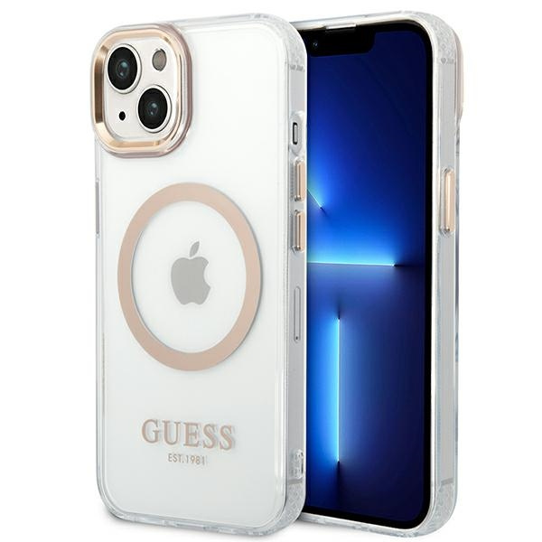 Guess GUHMP14SHTRMD Apple iPhone 14 gold hard case Metal Outline Magsafe