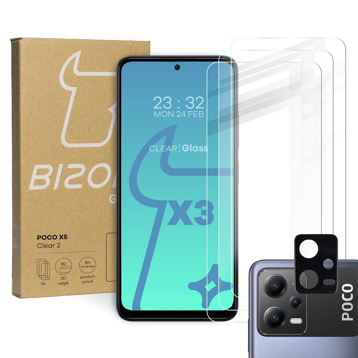 BIZON Clear 2 3x screen glass + camera glass Poco X5