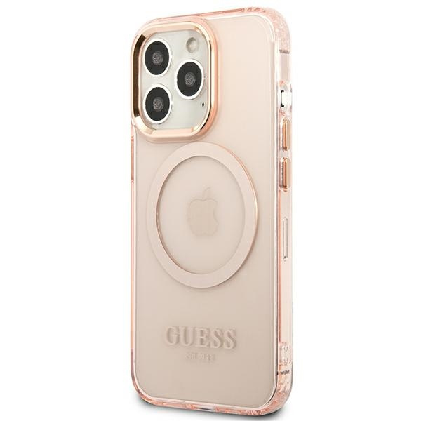 Guess GUHMP13XHTCMP Apple iPhone 13 Pro Max pink hard case Gold Outline Translucent MagSafe