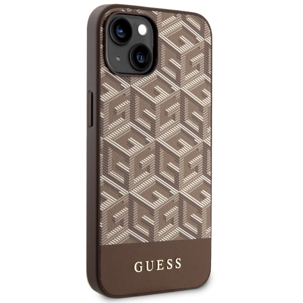 Guess GUHMP14MHGCFSEW Apple iPhone 14 Plus brown hard case GCube Stripes MagSafe