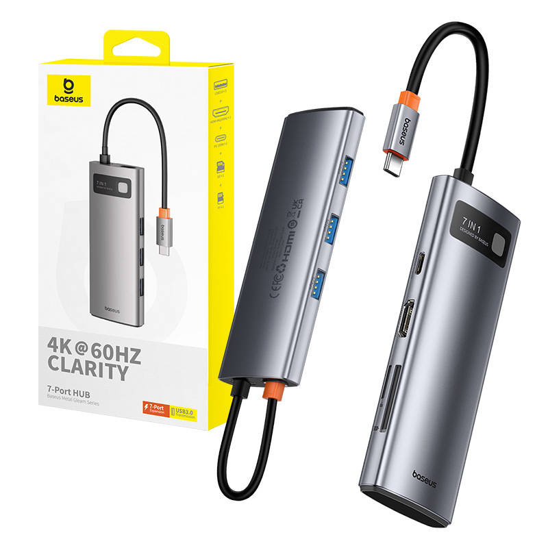 Baseus Gleam hub 7in1 USB-C to 1x HDMI4K 60Hz+3xUSB3.0+1xPD+1xSD/TF adapter (gray)
