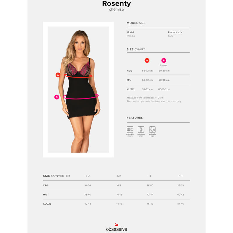 OBSESSIVE - ROSENTY CHEMISE & TANGA XS/S