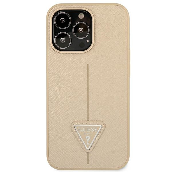 Guess GUHCP14LPSATLE Apple iPhone 14 Pro beige hardcase SaffianoTriangle Logo