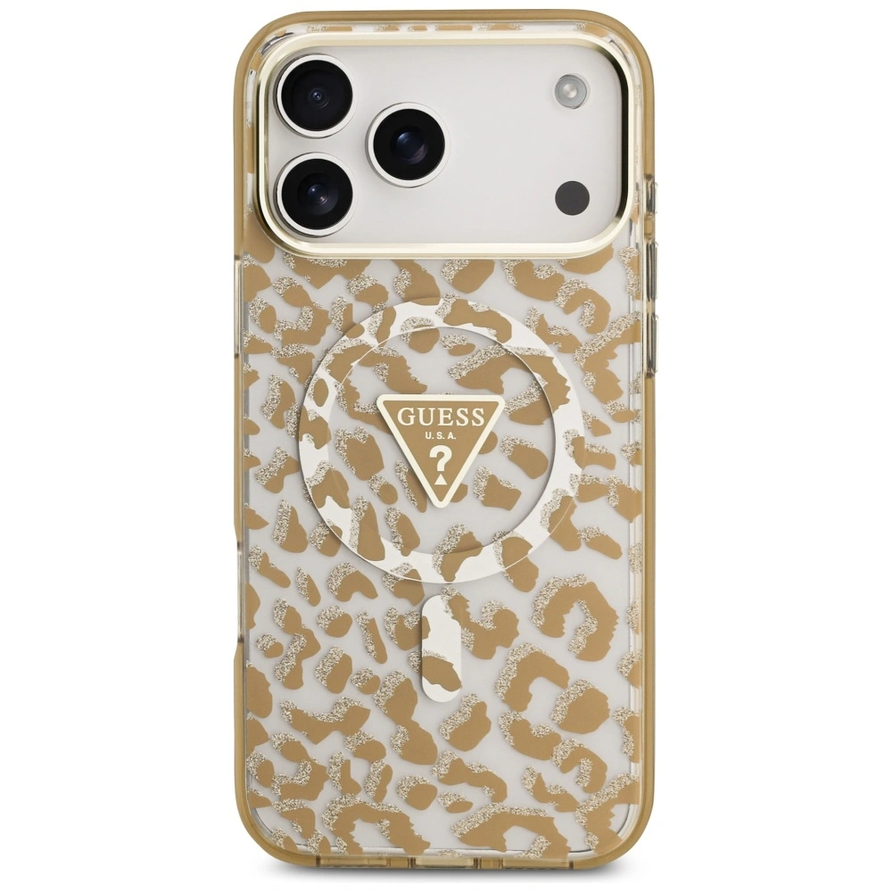 Etui Guess Leopard Glitter MagSafe do Apple iPhone 17 Pro Max brązowy