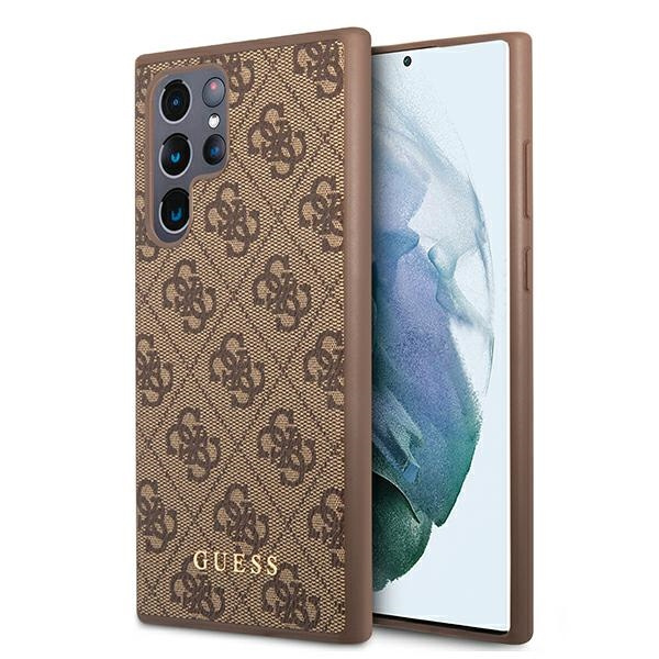 Guess GUHCS22LG4GFBR Samsung Galaxy S22 Ultra brown hard case 4G Metal Gold Logo