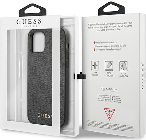 Guess GUHCP12MG4GFGR Apple iPhone 12/12 Pro grey hard case 4G Metal Gold Logo