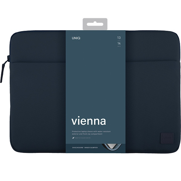 UNIQ Vienna laptop Sleeve 14 inch Waterproof RPET indigo blue