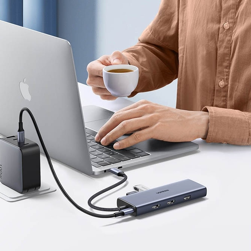 UGREEN CM490 Hub 9in1 USB-C - 2xUSB 3.2 Gen 1/USB 2.0/2xHDMI 4K 60Hz/card reader SD, TF/USB-C PD 100W/Ethernet RJ45 gray