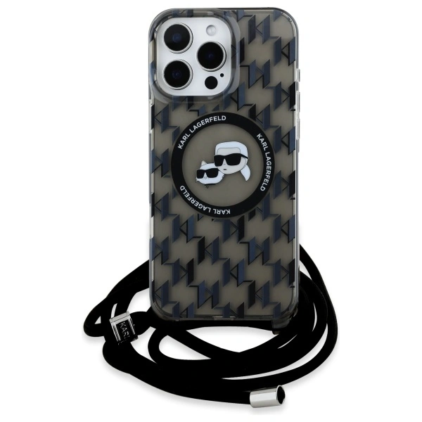 Karl Lagerfeld KLHMP16LHCKCKLCK Apple iPhone 16 Pro hardcase IML Crossbody Monogram Karl & Choupette Head MagSafe black