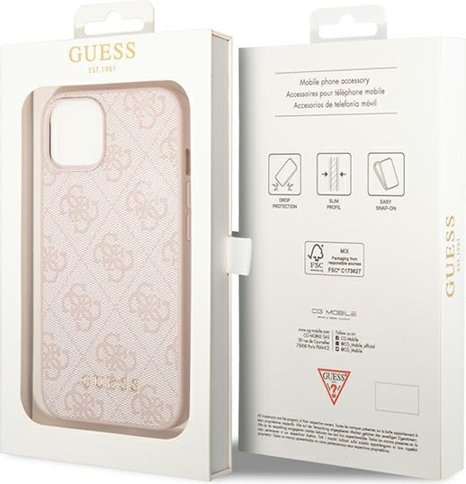 Guess GUHCP14SG4GFPI Apple iPhone 14 pink hard case 4G Metal Gold Logo