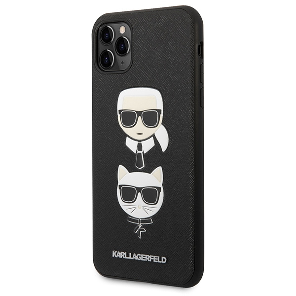 Karl Lagerfeld KLHCN65SAKICKCBK Apple iPhone 11 Pro Max black hardcase Saffiano Ikonik Karl&Choupette Head