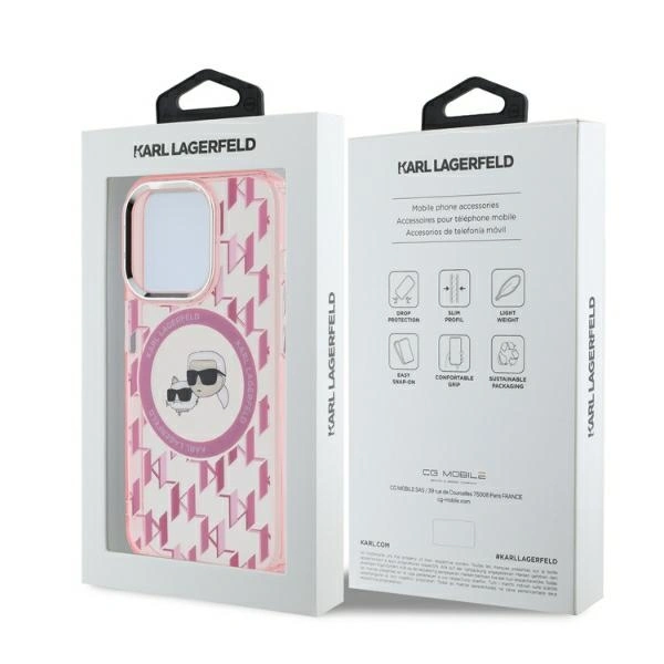 Karl Lagerfeld KLHMP15LHMCKMHP Apple iPhone 15 Pro IML Monogram Karl&Choupette Head MagSafe pink