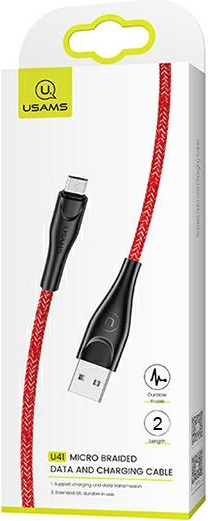 USAMS Nylon Cable U41 microUSB 2m 2A red SJ396USB02 (US-SJ396) Fast Charge