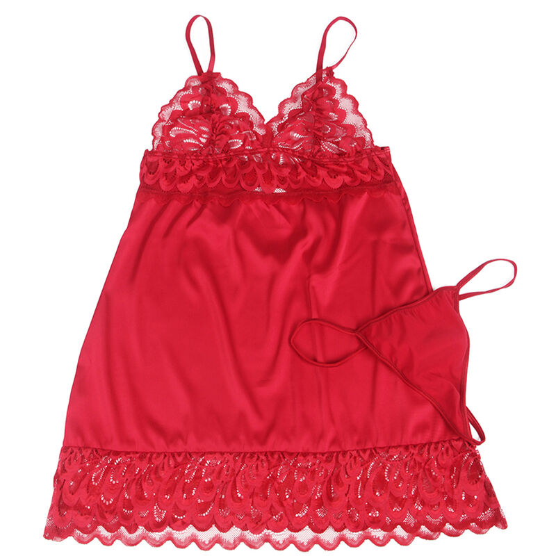 SUBBLIME - SATIN BABYDOLL WITH LACE RED S/M SUBBLIME - SATIN BABYDOLL WITH LACE RED S/M