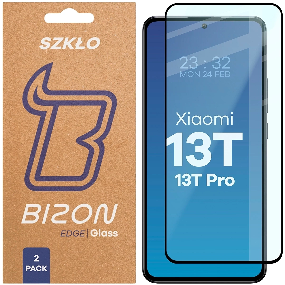 Szkło hartowane Bizon Glass Edge Duo do Xiaomi 13T Pro / 13T czarna ramka [2 PACK]