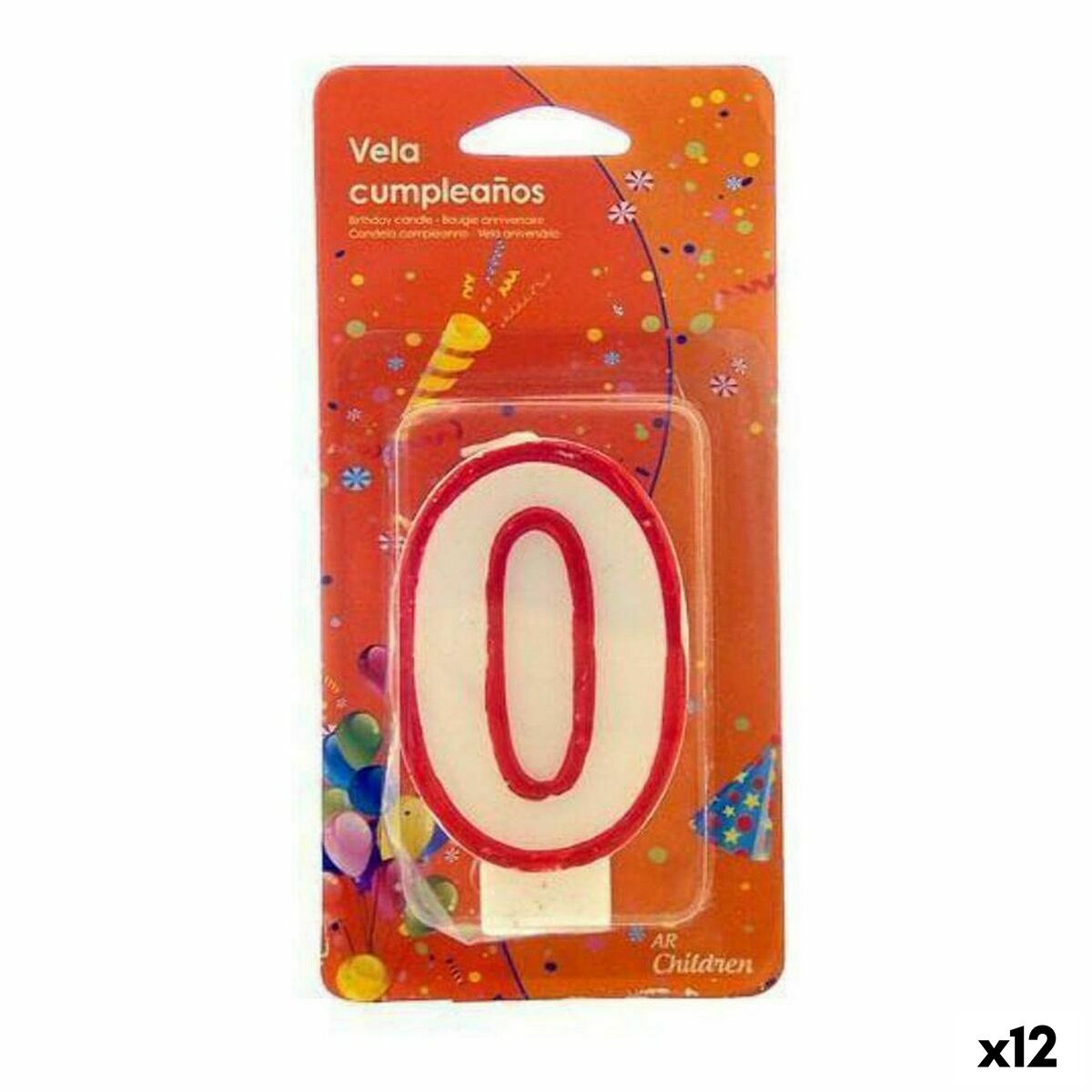 Candle Red White Birthday Number 0 (12 Units)