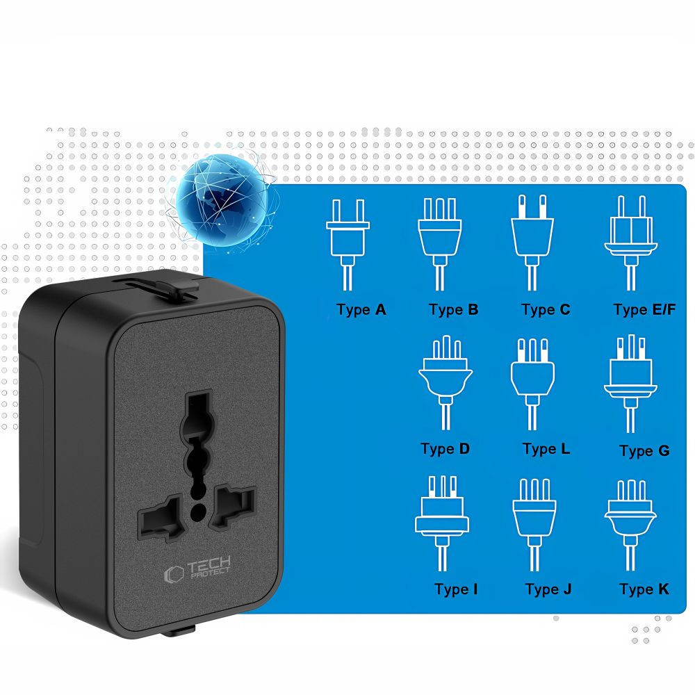 Adapter podróżny Tech-Protect TA300 Travel Adapter EU / UK / US / AU Black
