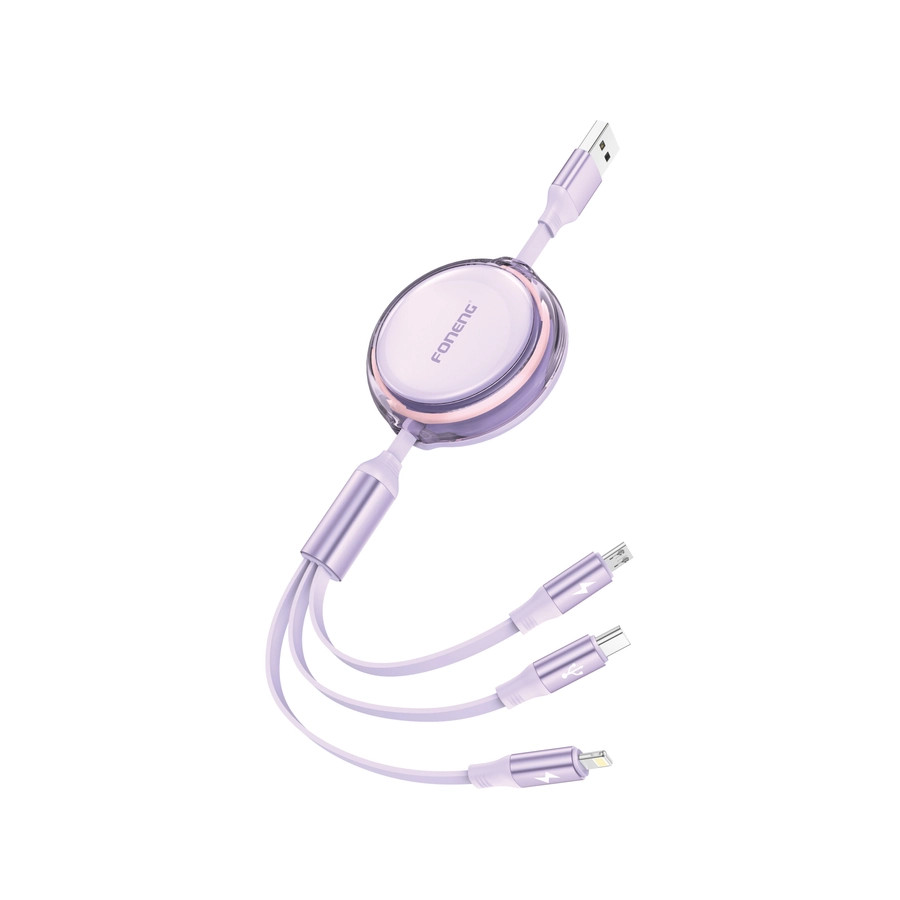 Kabel 3w1 FONENG X113 3A 1.1m, fioletowy