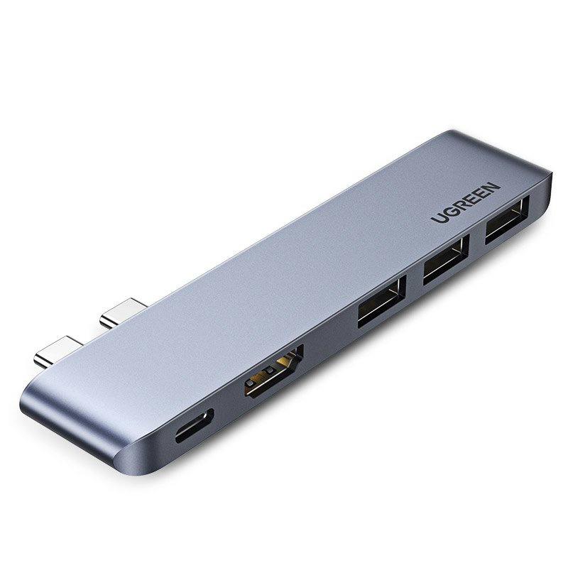 Ugreen HUB 2x USB Type C to USB-C PD (Thunderbolt 3, 100W, 4K @ 60 Hz, 10 Gbps) / HDMI 4K @ 30 Hz / 3x USB 3.0 for MacBook gray