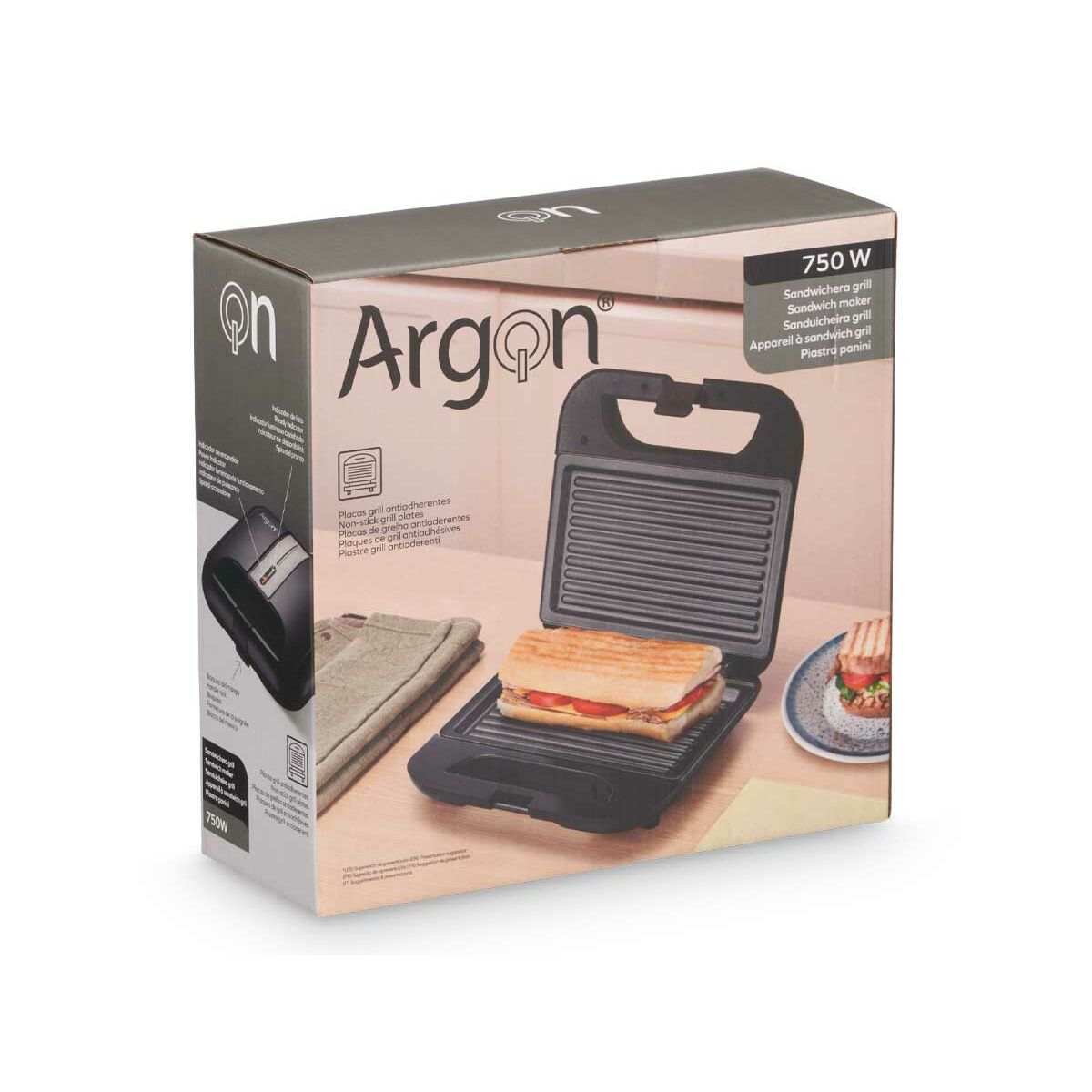 Sandwich Maker Argon K-901B/G Black Steel 750 W