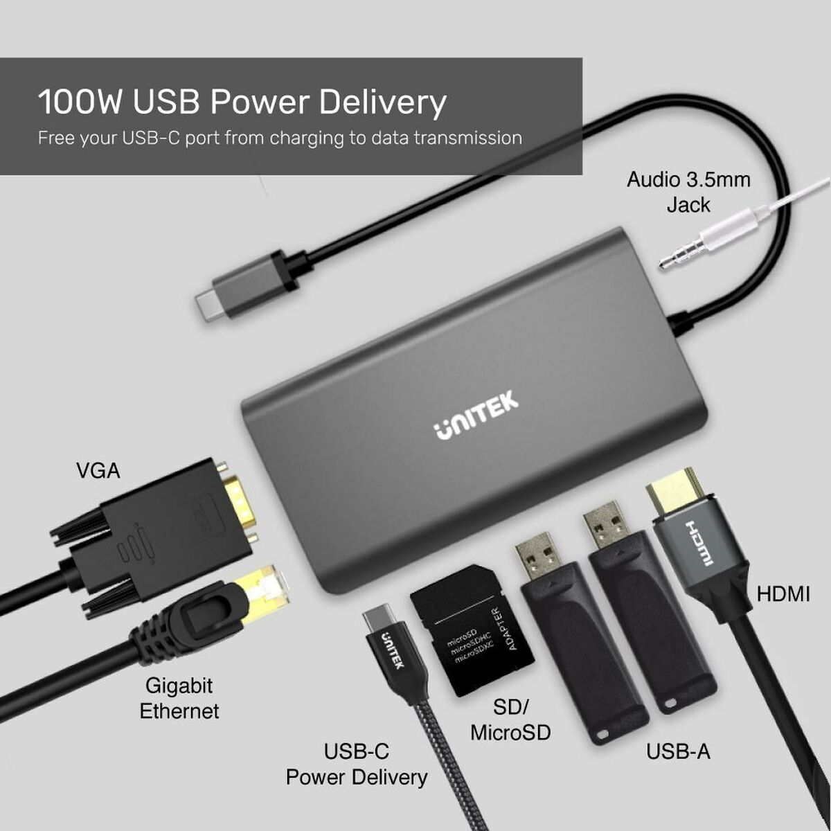 USB Hub Unitek D1019A Grey