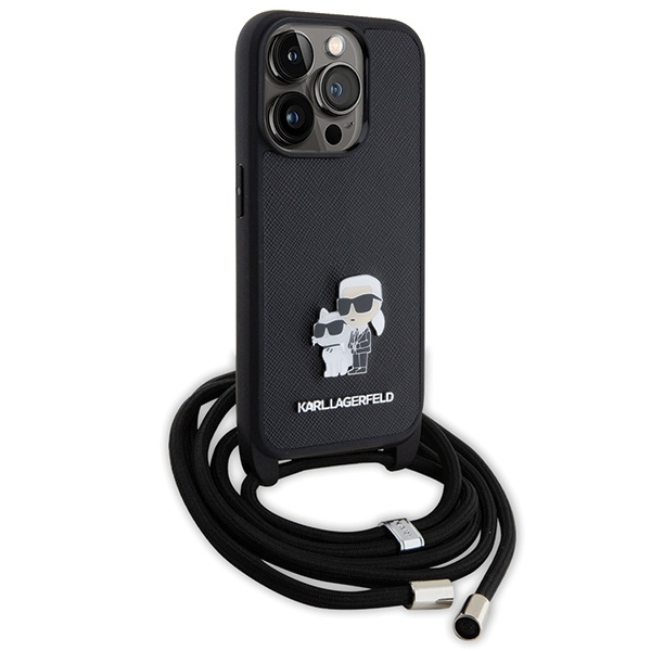Karl Lagerfeld KLHCP15LSAKCPSK Apple iPhone 15 Pro hardcase Crossbody Saffiano Metal Pin Karl & Choupette black