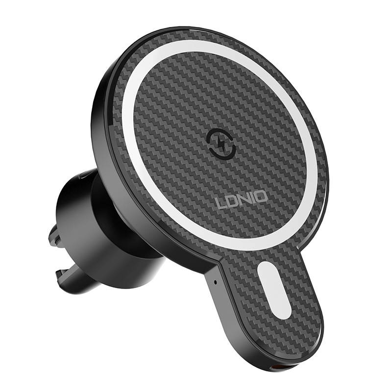 LDNIO MA20 Car Mount Holder with Wireless Charger 15W + Metal Ring (black)