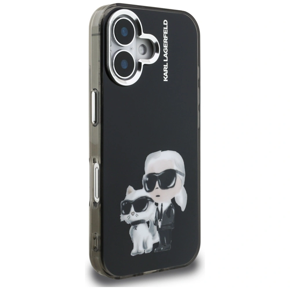 Etui Karl Lagerfeld IML Aquarelle Karl & Choupette & Logo do Apple iPhone 16 czarny