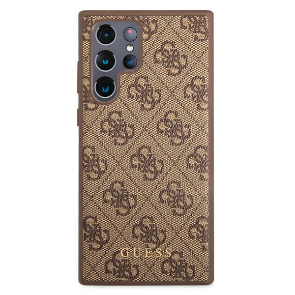Guess GUHCS22LG4GFBR Samsung Galaxy S22 Ultra brown hard case 4G Metal Gold Logo