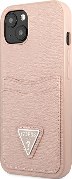 Guess GUHCP13SPSATPP Apple iPhone 13 mini pink hardcase SaffianoTriangle Logo Cardslot
