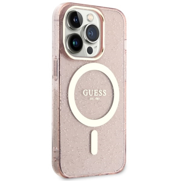 Guess GUHMP14XHCMCGP Apple iPhone 14 Pro Max pink hardcase Glitter Gold MagSafe