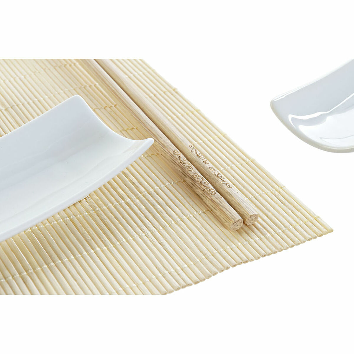 Sushi Set DKD Home Decor 28,5 x 19,5 x 3,3 cm Natural White Stoneware Oriental (9 Pieces) (28,5 x 19,5 x 3,3 cm)
